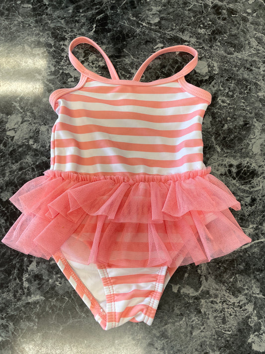 3-6m Pink Striped Tutu Swim Suit