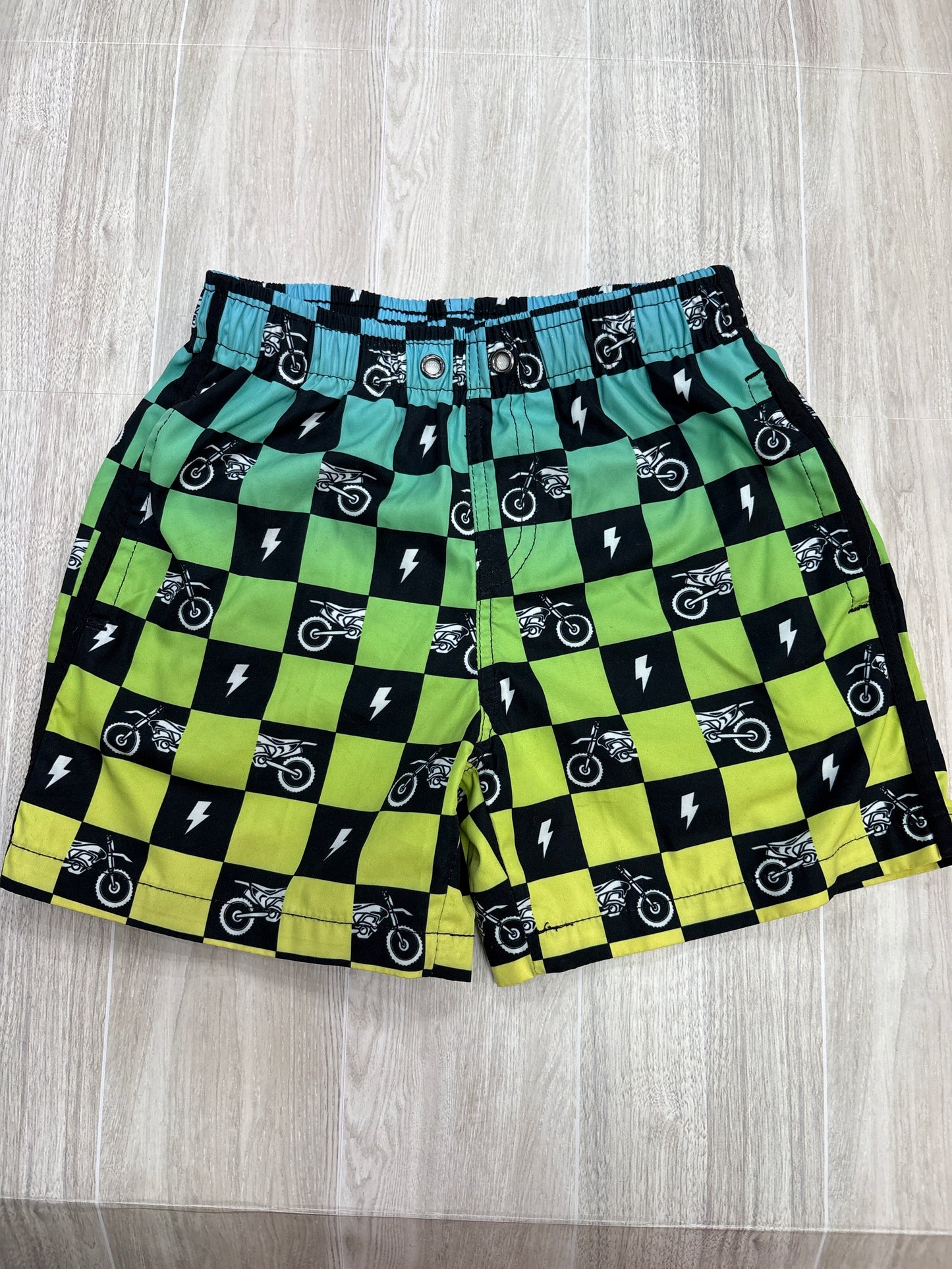 2T Strictly Wild Neon Checkered Dirtbike Swim Shorts