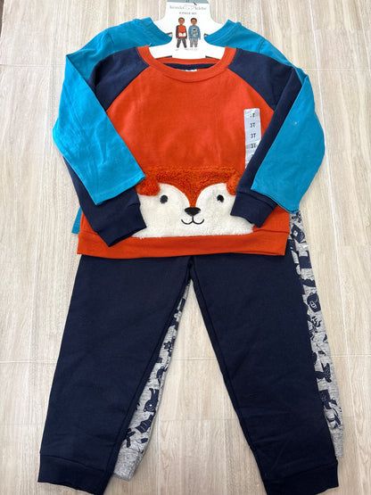 NWT 3T Blue/Orange Fox 4 Piece Outfit Set