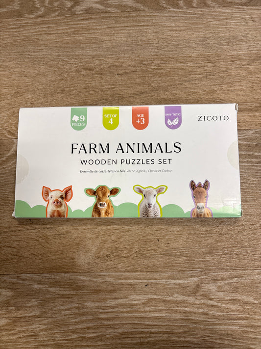 Toy - NWT Set Of 4 Farm Animals Wooden Puzzle Set