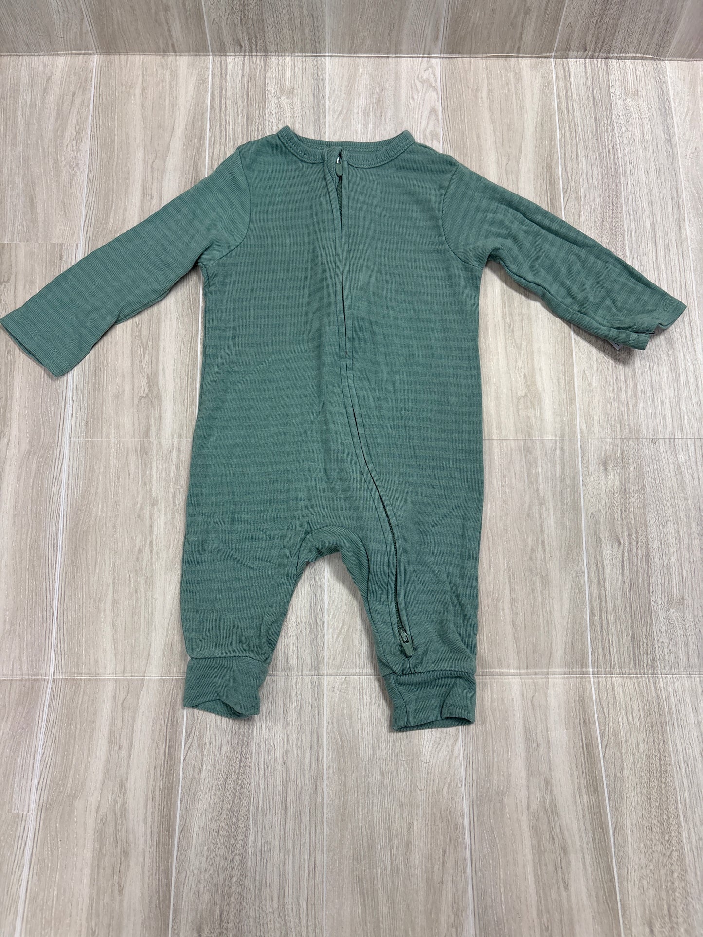 0-3m Sage Striped Pajama Romper