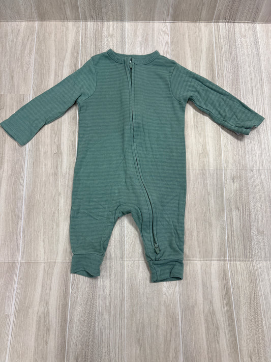 0-3m Sage Striped Pajama Romper