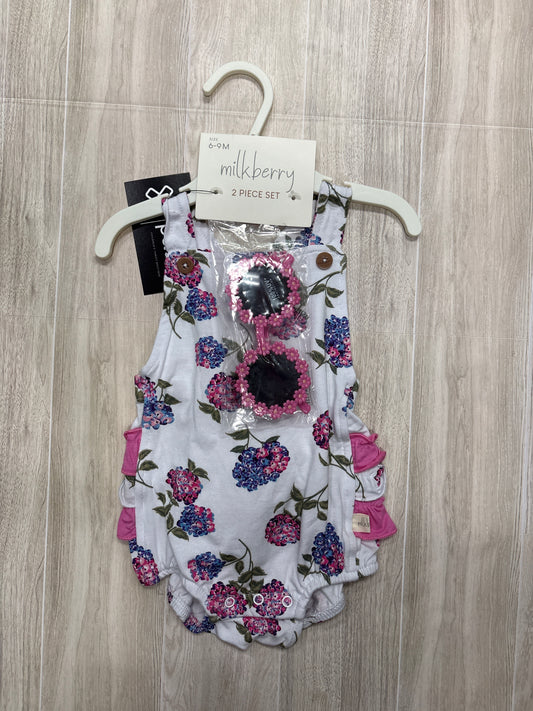 NWT 6-9m Milkberry Hydrangea Bubble Romper + Sunglasses Set