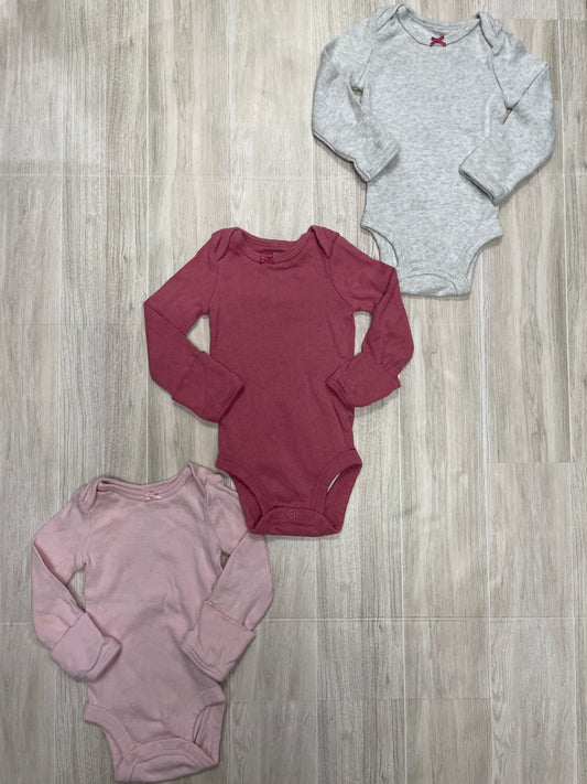 Newborn Long Sleeve Onesie 3 Pack - Pink/Mauve/Grey