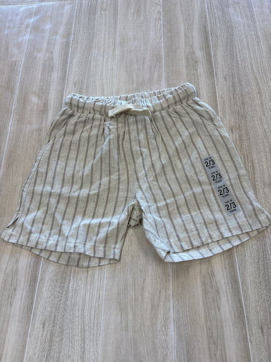 NWT 2/3T Zara Beige Striped Linen Shorts