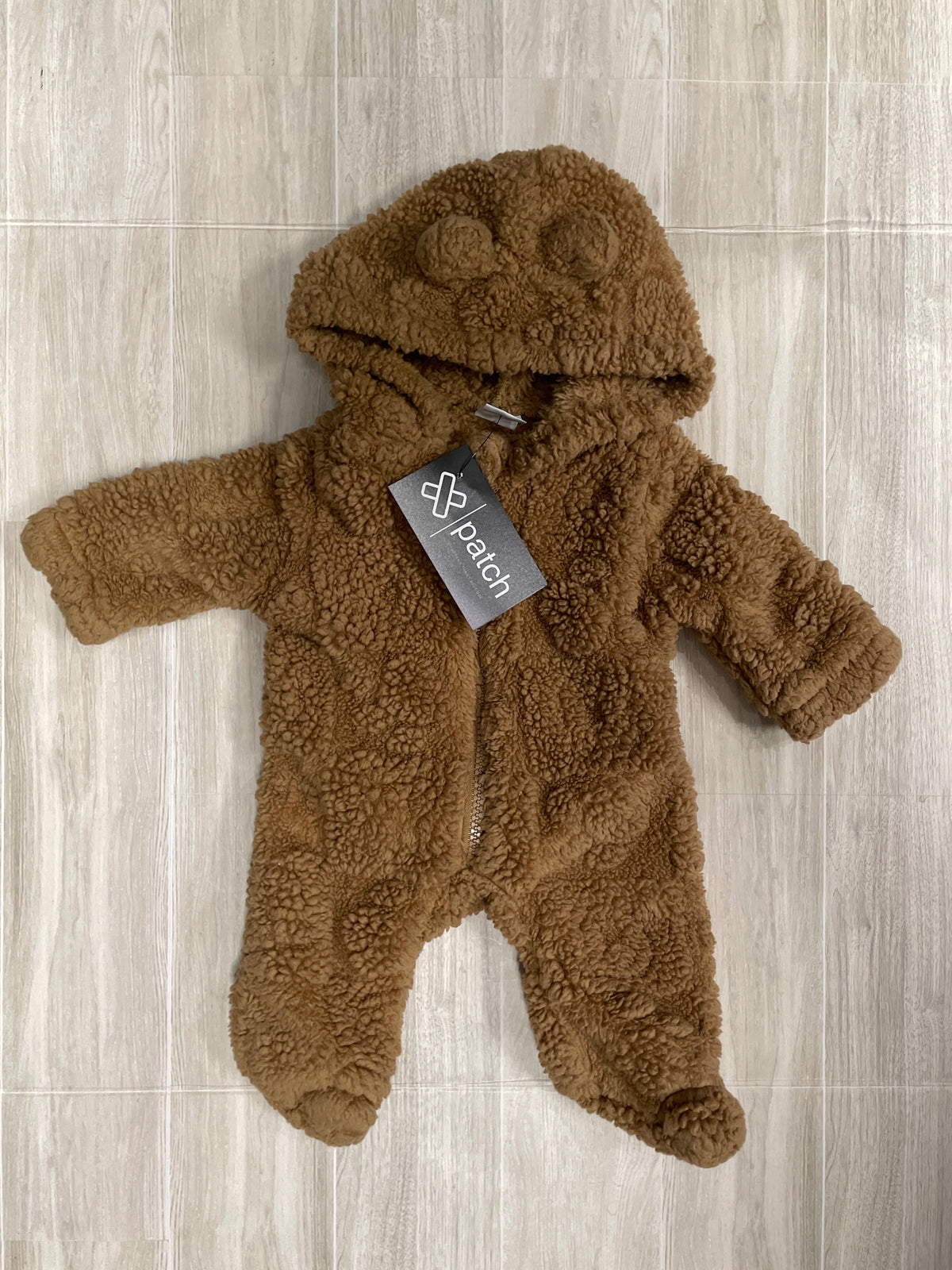Newborn Brown Fuzzy Bear Cozy Suit
