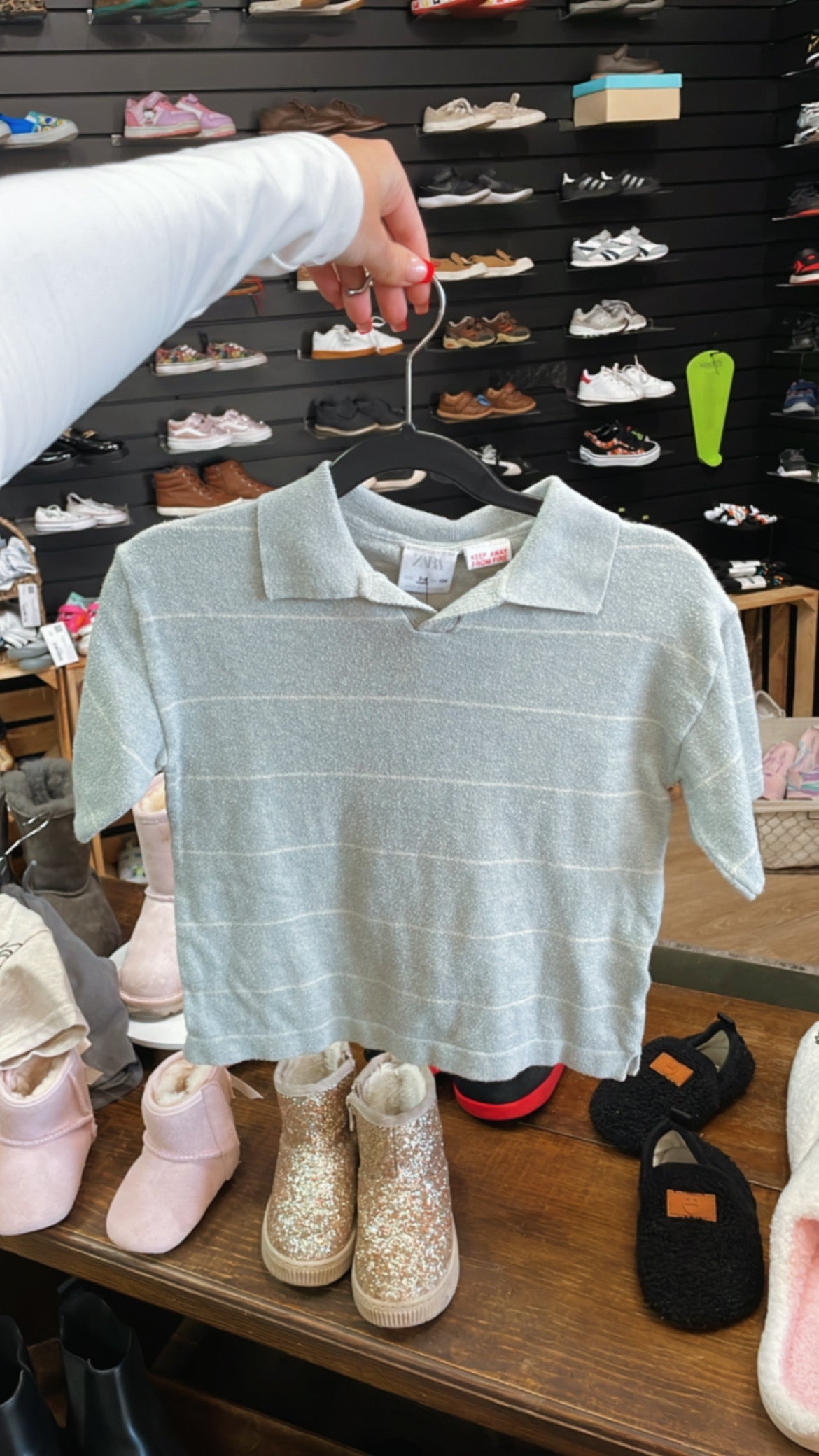 3/4T Zara Green Stripe Collared Tee