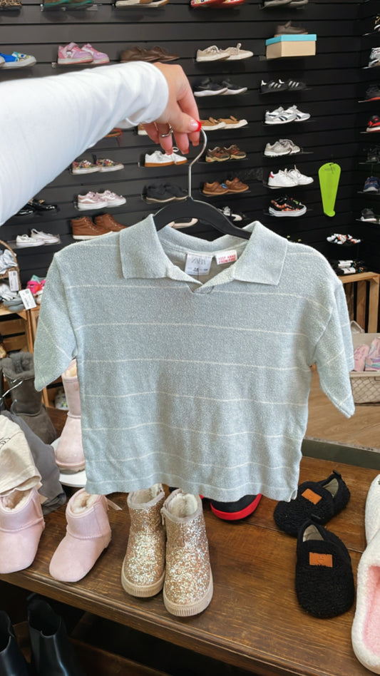 3/4T Zara Green Stripe Collared Tee