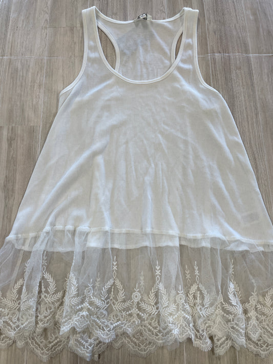 Womens Medium White Lace Trim Ribbed Layering Tank
