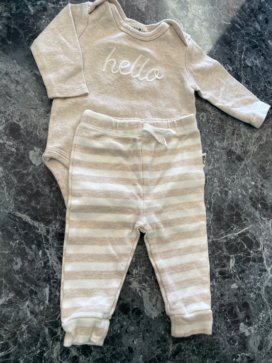 3-6m Rabbit + Bear Organic Hello Oneise + Legging Set