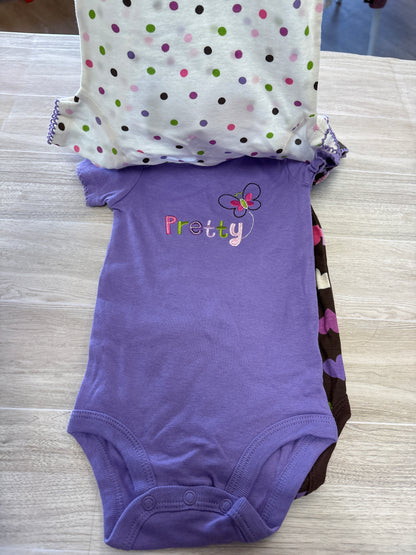 Vintage NWT 3-6m Love/Pretty Purple 3 Piece Onesie Pack