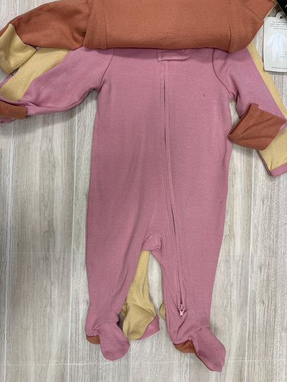 NWT 0-3m 3 Piece Footie Pajama Set Yellow/Pink/Rust