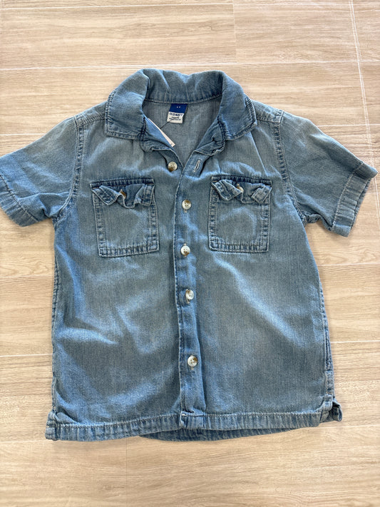 4T Soft Denim Button Up Short Sleeve Top