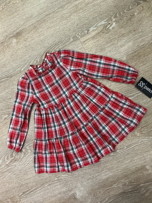 3T Red Plaid Ruffle Neck Dress