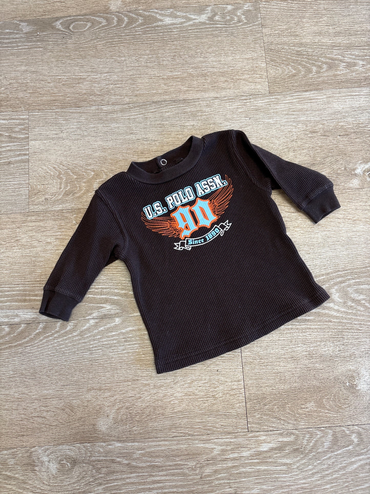 12m VINTAGE POLO Brown Waffle Knit Long Sleeve