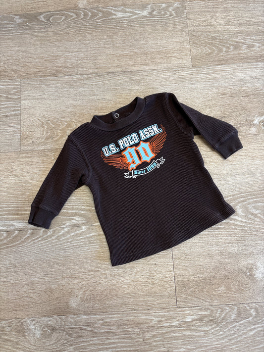 12m VINTAGE POLO Brown Waffle Knit Long Sleeve