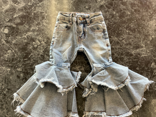 6-12m Denim Ruffled Flare Pants - BLEMISH