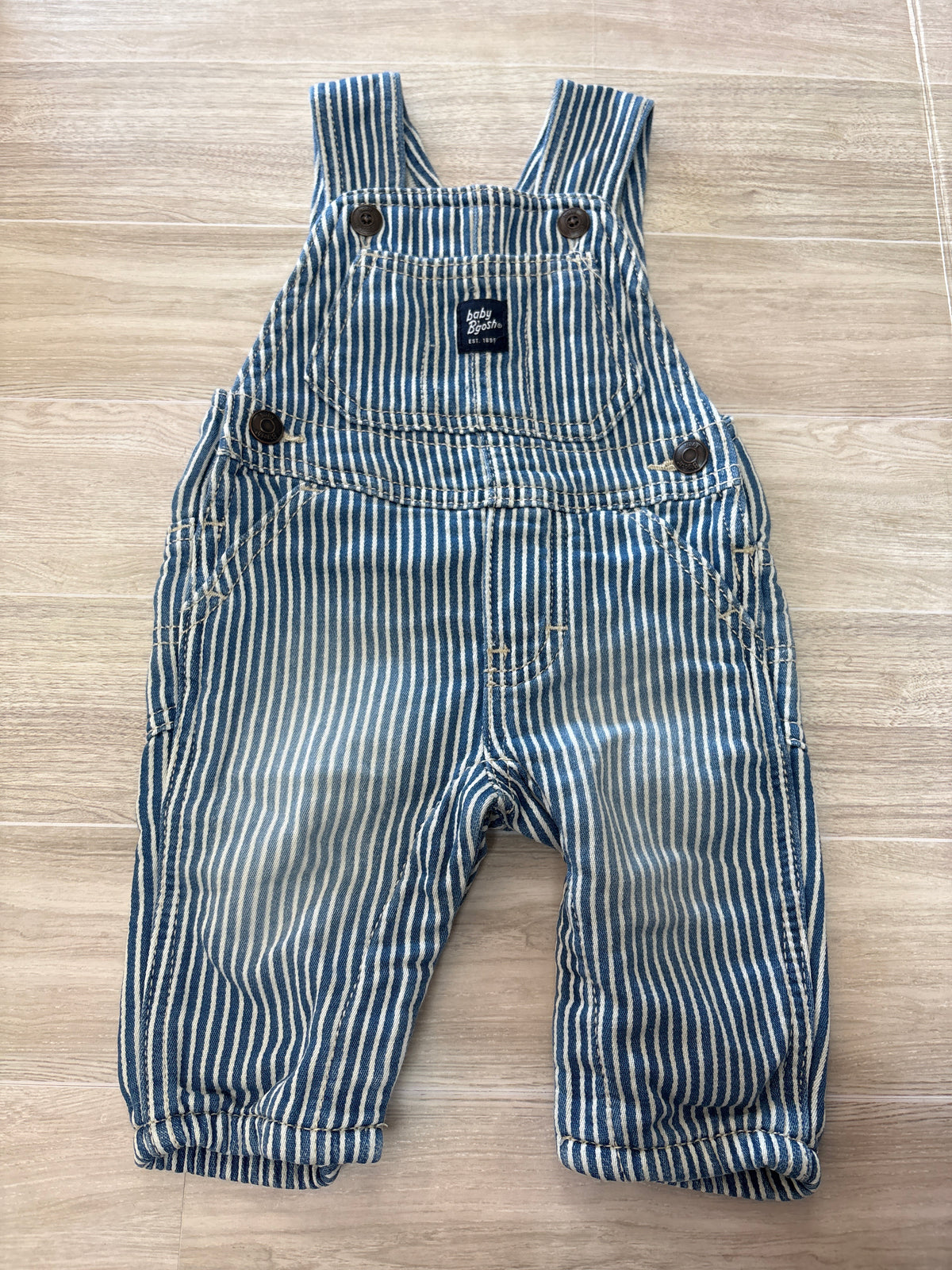 3m Baby Bgosh Soft Blue/White Pinstripe Soft Overalls