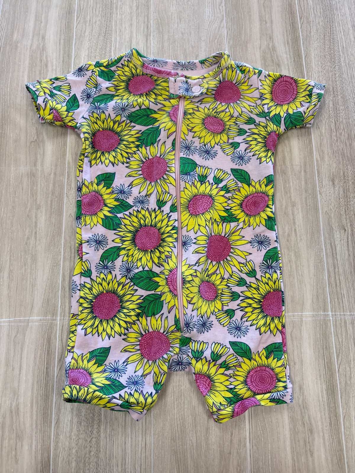 3-6m Light Pink Floral Shortie Pajama Romper