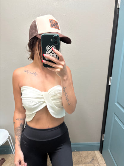 Womens Medium White Cross Strapless Top