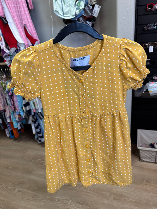 2T Yellow Polka Dot Button Dress
