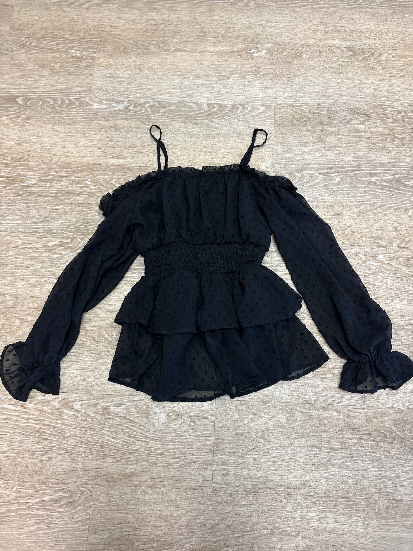 Womens Large Black Dotted Long Sleeve Top