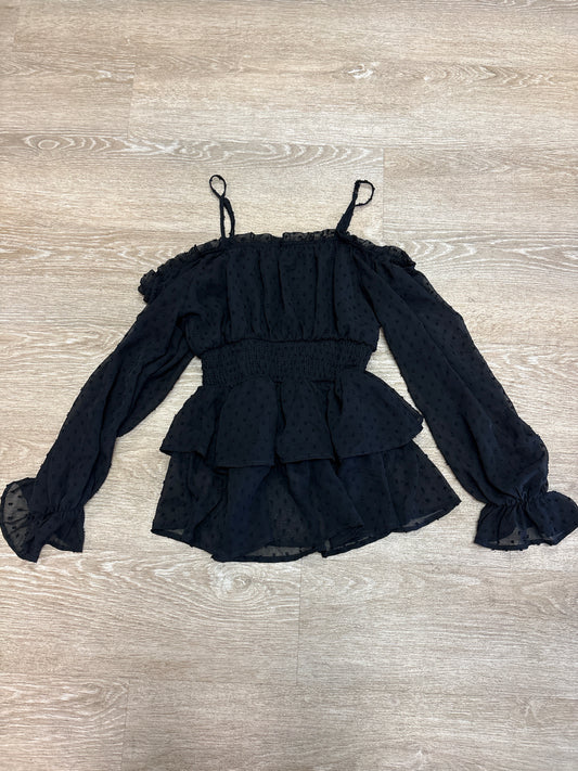 Womens Large Black Dotted Long Sleeve Top
