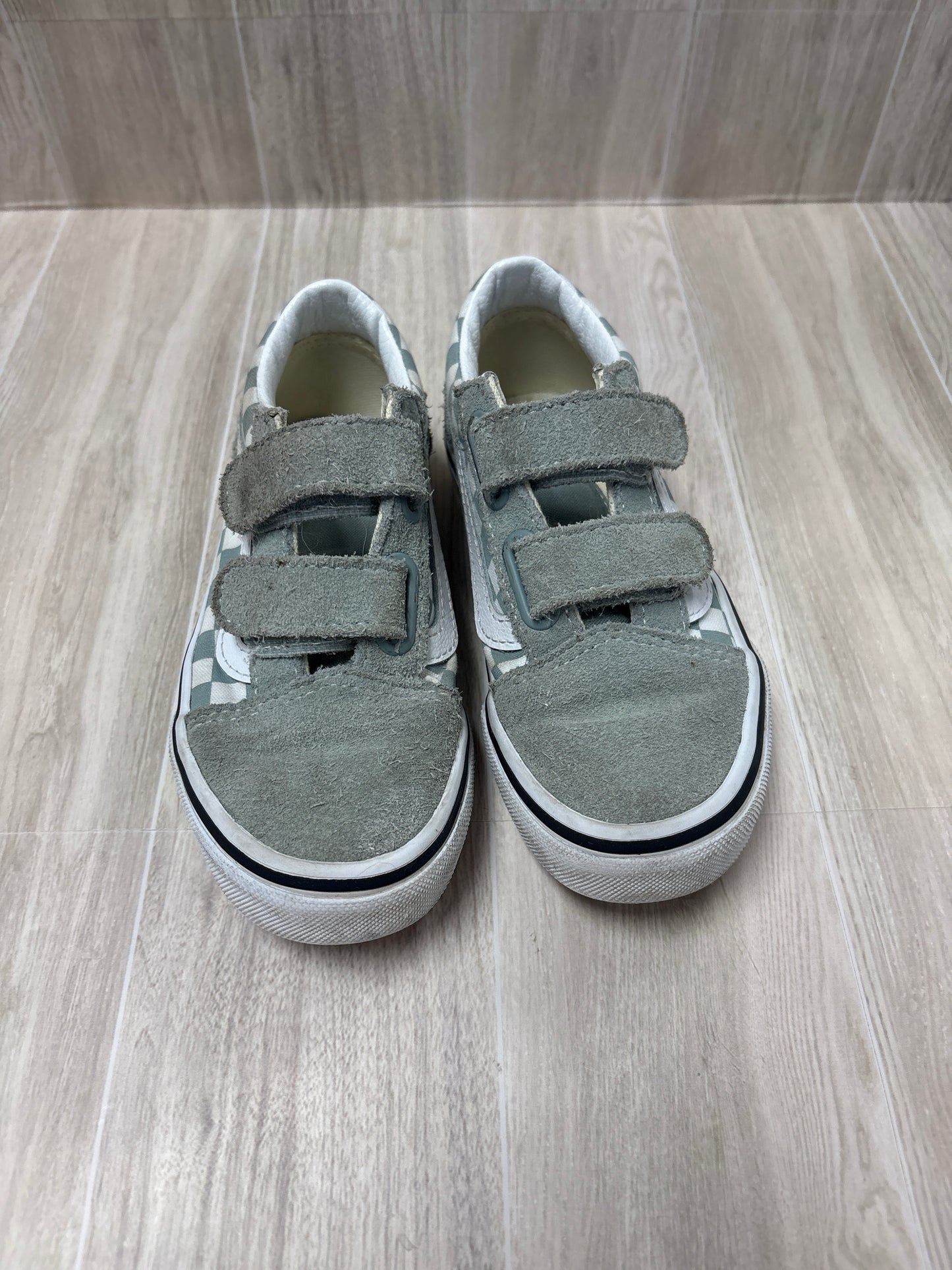 12.5c Vans Mint Blue Checkered Velcro Sneakers