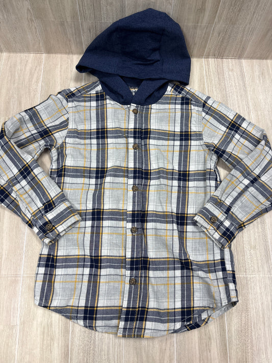 7 Blue Plaid Hooded Button Up Flannel