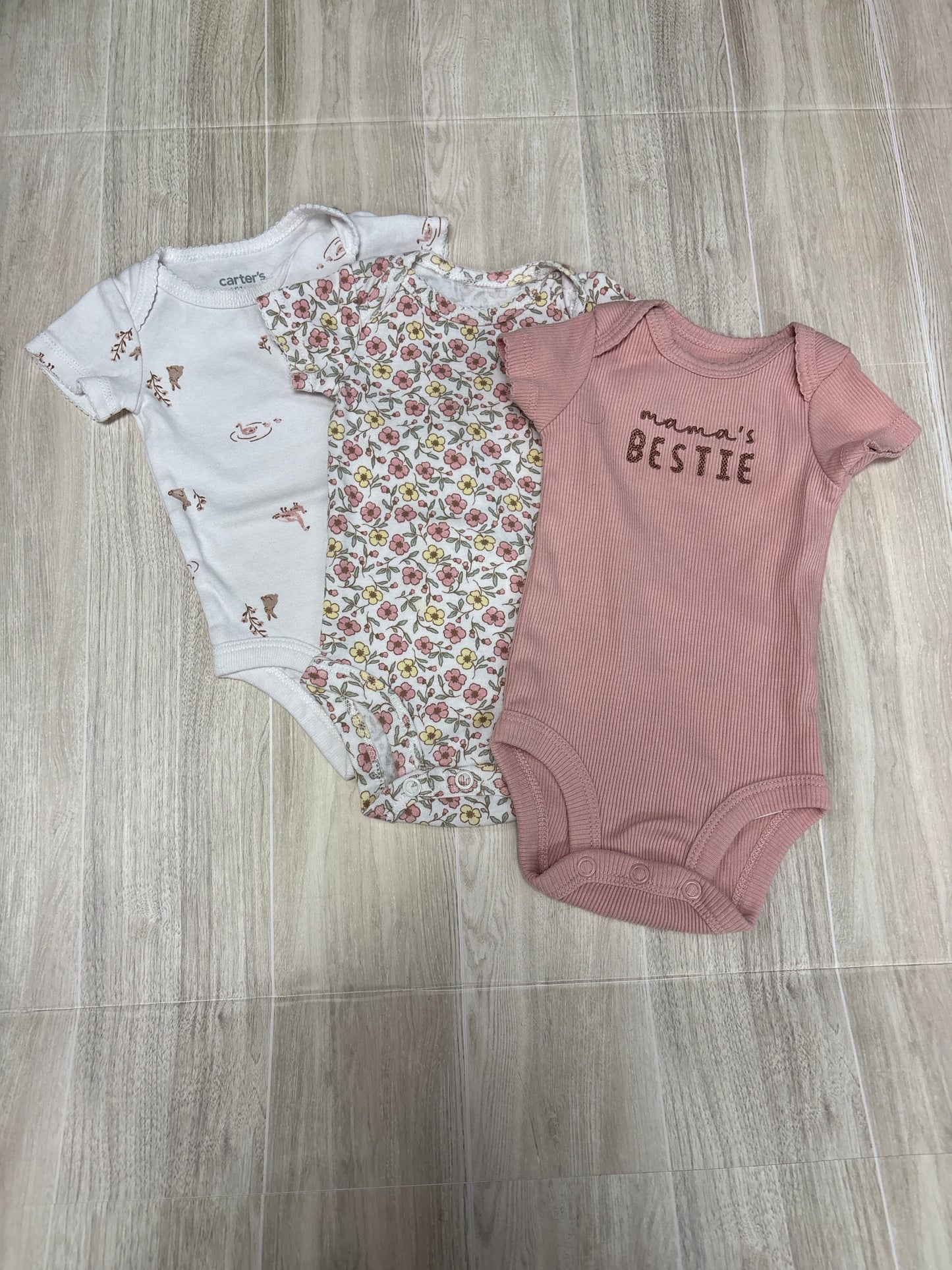 Newborn Onesie 3 Pack Pink/Floral/Bunnies