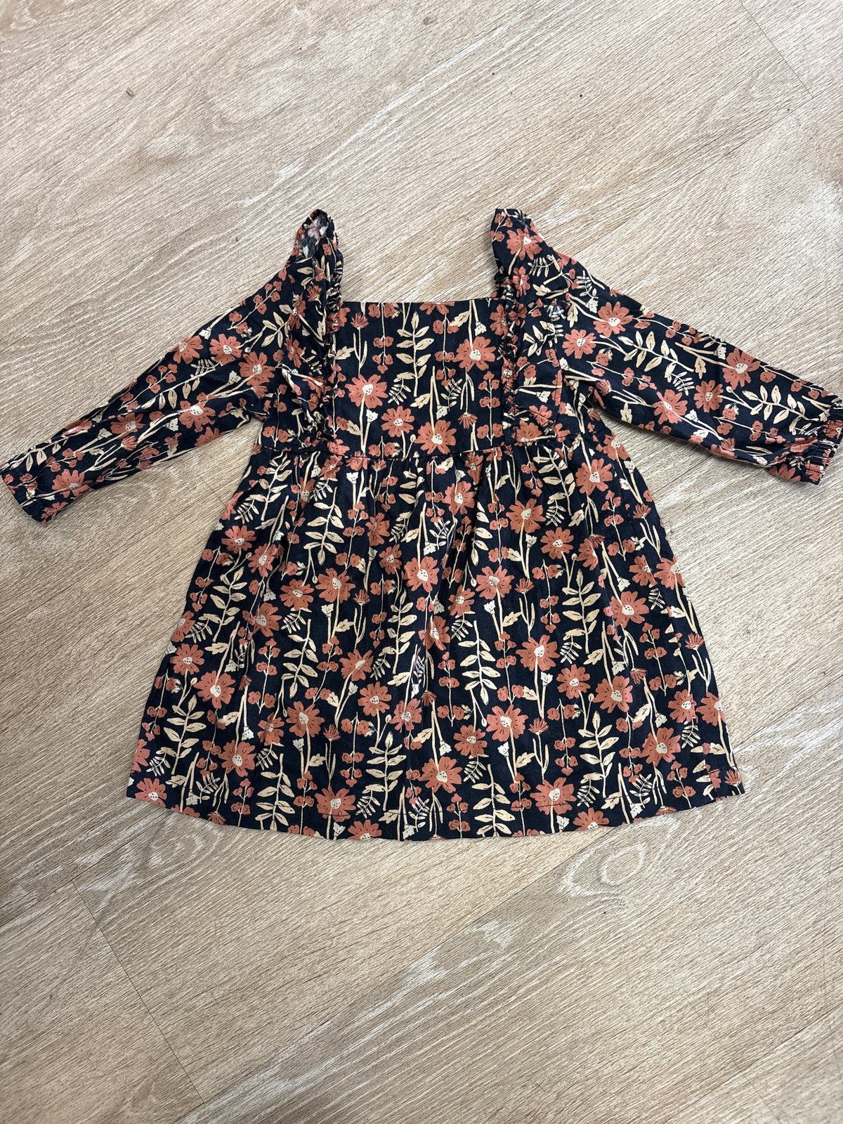 12m Black Floral Long Sleeve Ruffle Dress