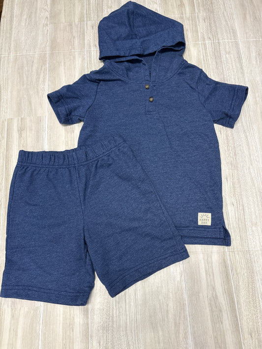 4T Navy Hooded Shirt + Shorts Set