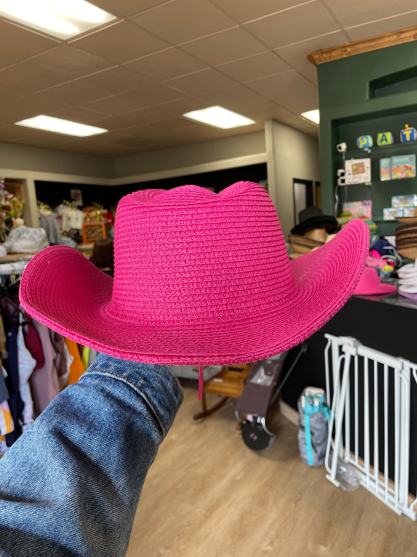 NEW Womens Straw Cowboy Hat - Dark Pink