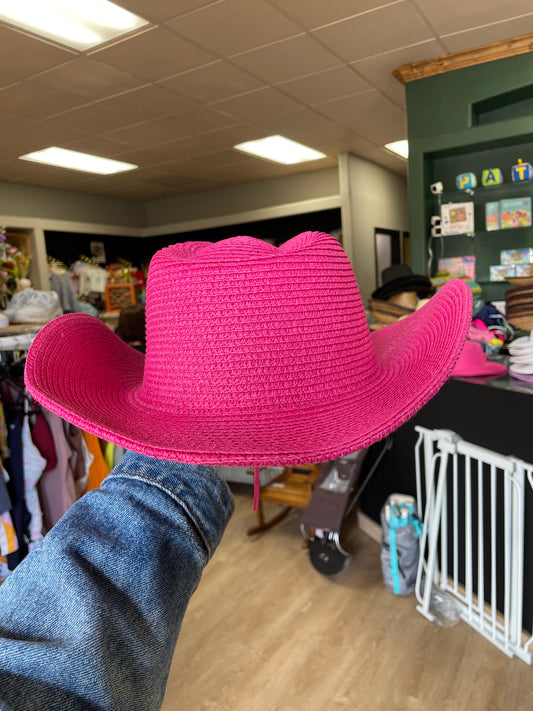 NEW Womens Straw Cowboy Hat - Dark Pink