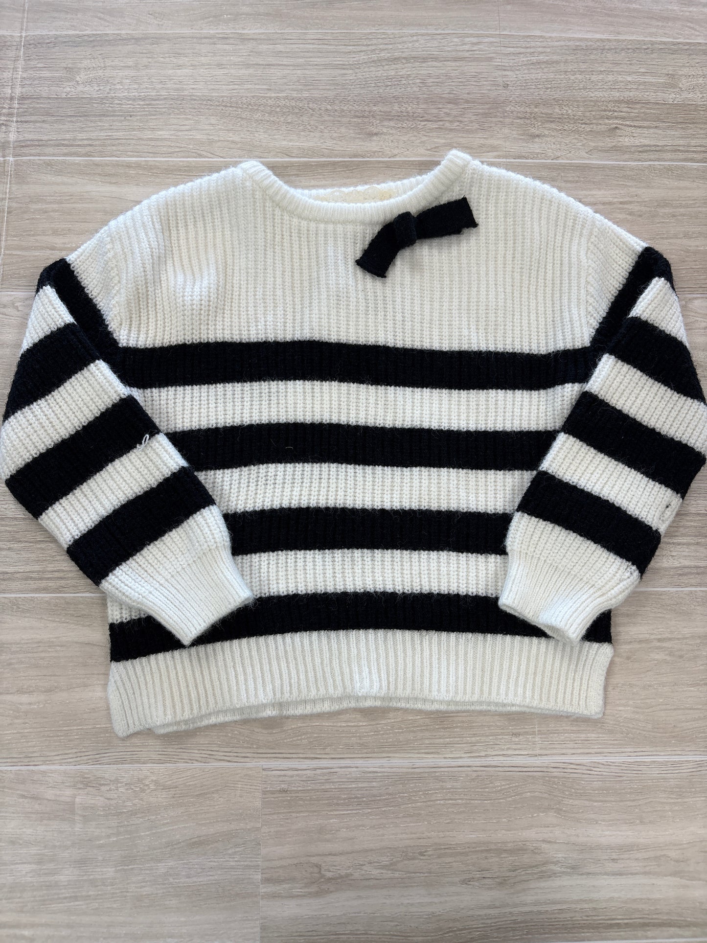 2T Black/White Striped Knit Bow Sweater