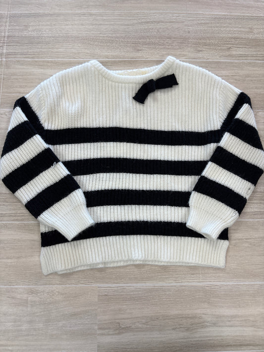 2T Black/White Striped Knit Bow Sweater