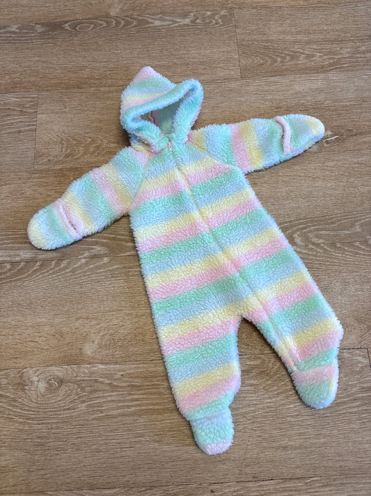 0-9m VINTAGE Obion Pastel Striped Hooded Zip Up Footie