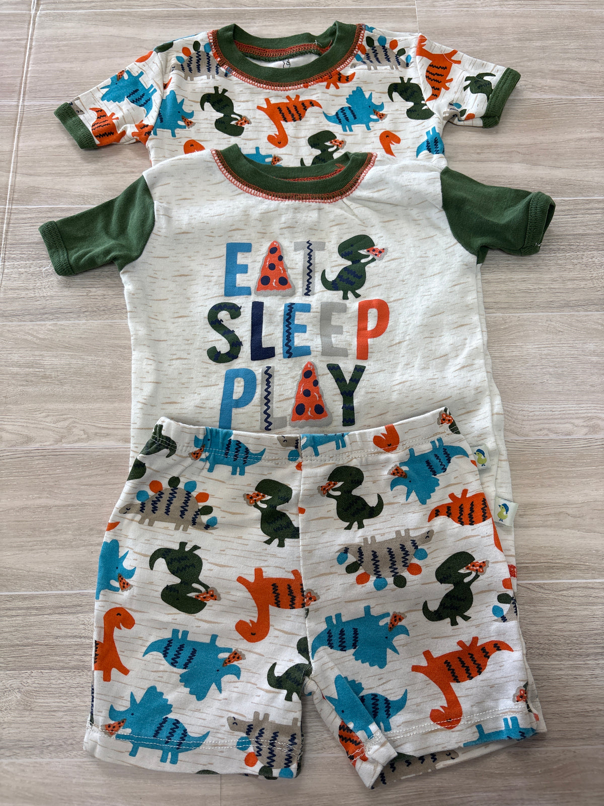 24m Cream Multi Dino 3 Piece Pajama Set