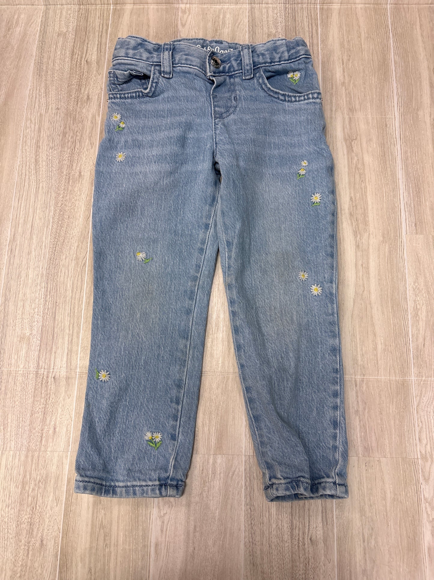 4T Light Wash Mini Embroidered Floral Skinny Denim