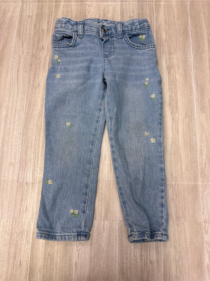 4T Light Wash Mini Embroidered Floral Skinny Denim