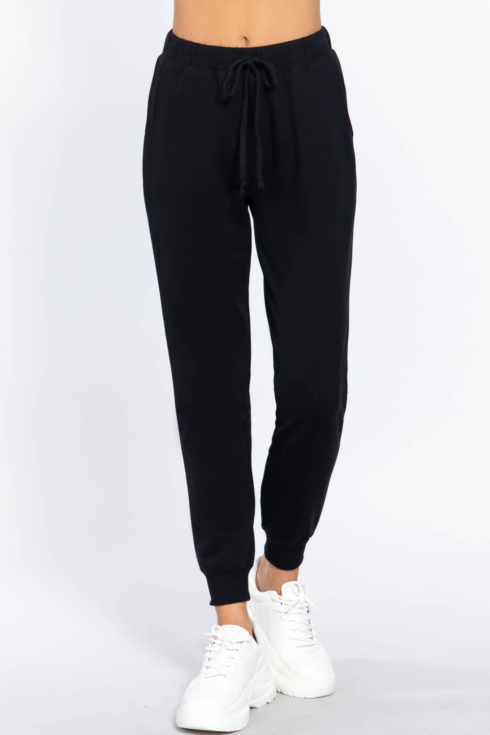 French Terry Fitted Jogger Pants: Black