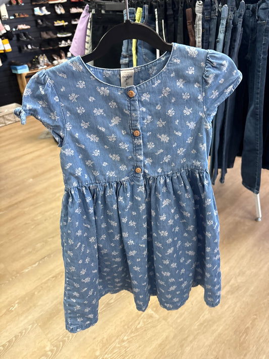 4T OshKosh Blue Mini Floral Button Dress
