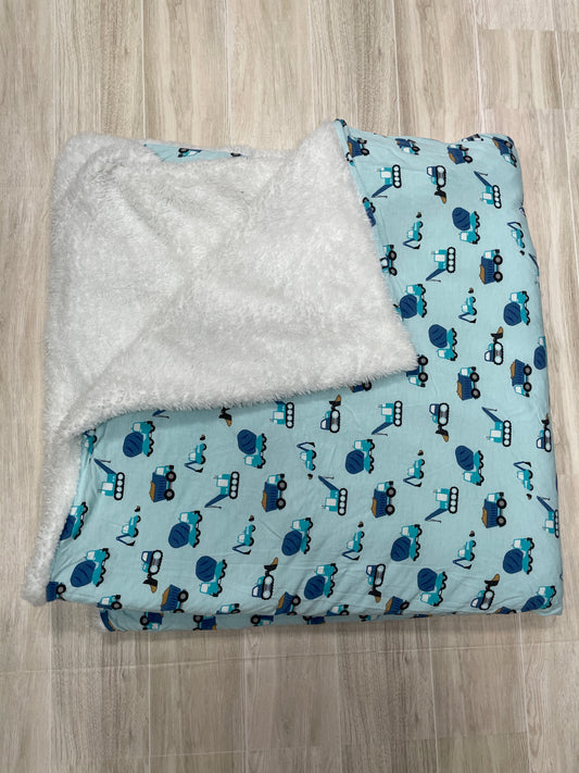 Posh Peanut Reversible Patoo Blanket - Blue Construction/Fur