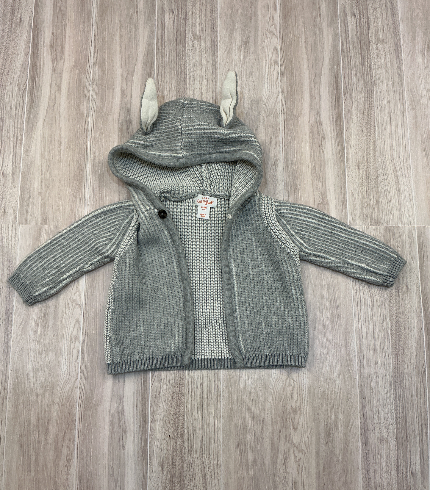 0-3m Gray Waffleknit Button Sweater w/ Ears