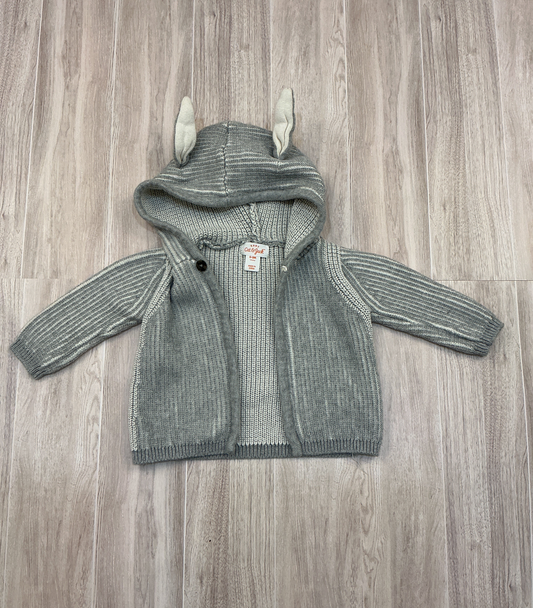 0-3m Gray Waffleknit Button Sweater w/ Ears
