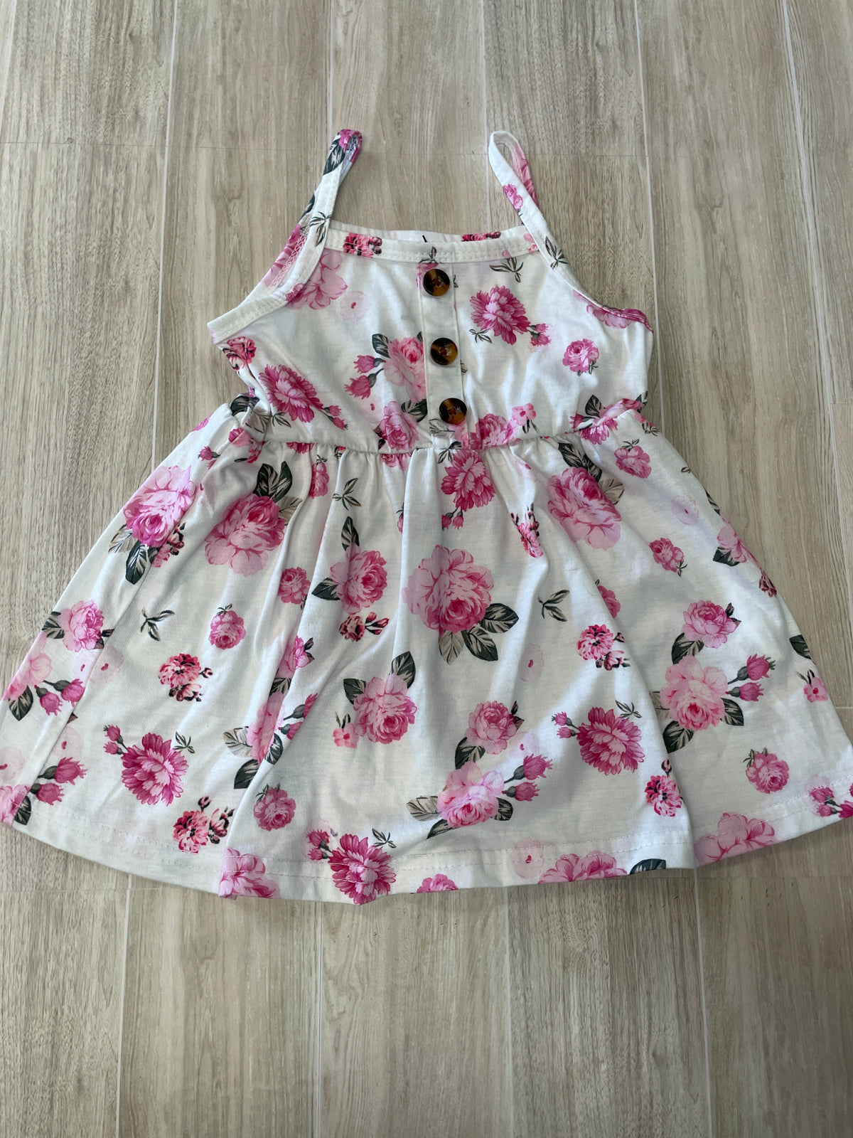 18-24m White Floral Button Tank Dress