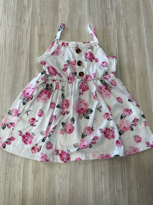18-24m White Floral Button Tank Dress