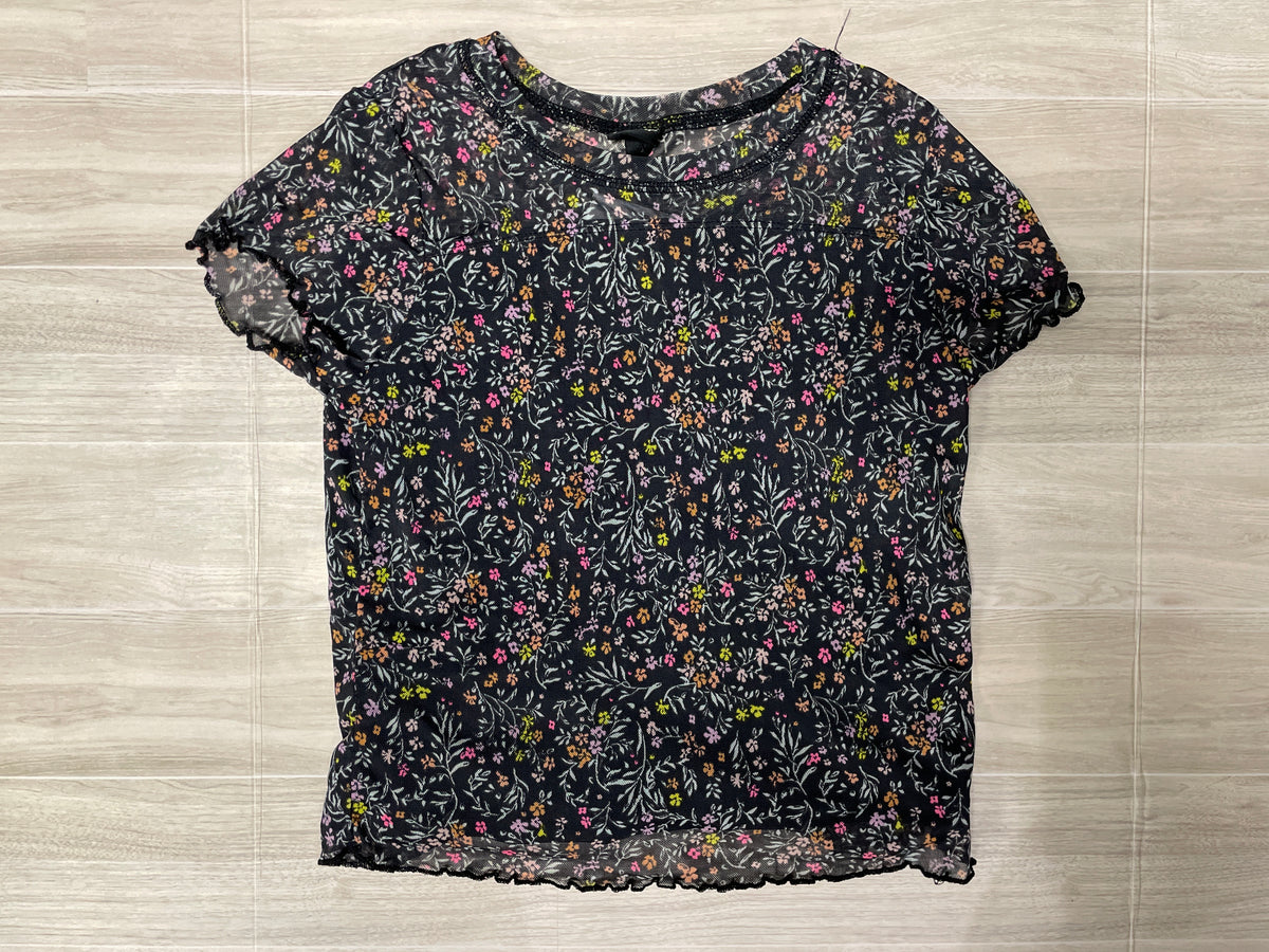 14 Black Sheer Lined Floral Tee