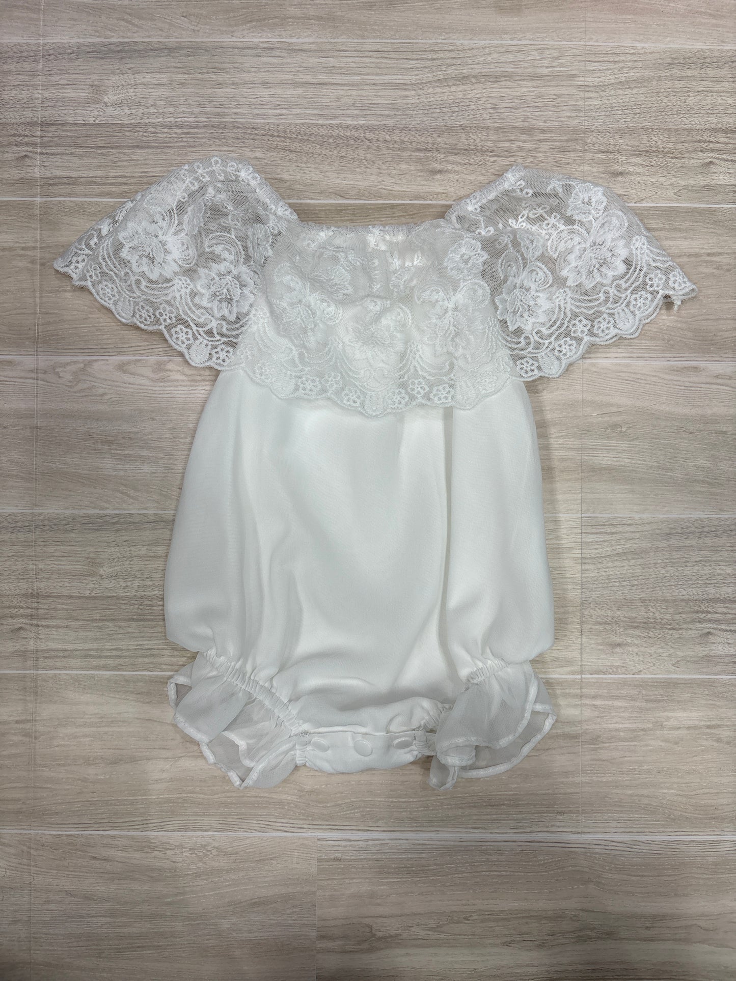 6-9m White Chiffon Lace Ruffle Onesie
