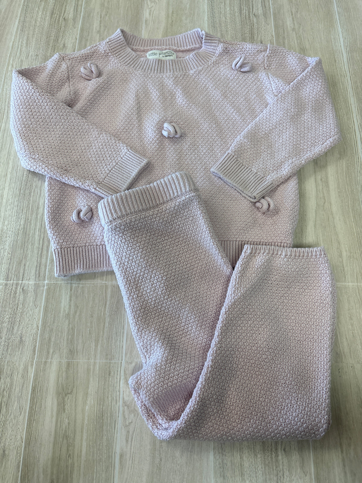24m Organic Bow Light Pink Knit 2 Piece Set - Blemish